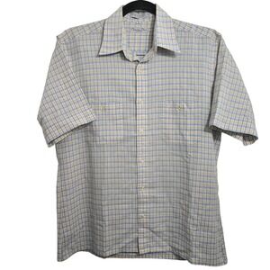 Vintage Christian Dior Chemises Mens Blue Yellow Plaid Short Sleeve Shirt M